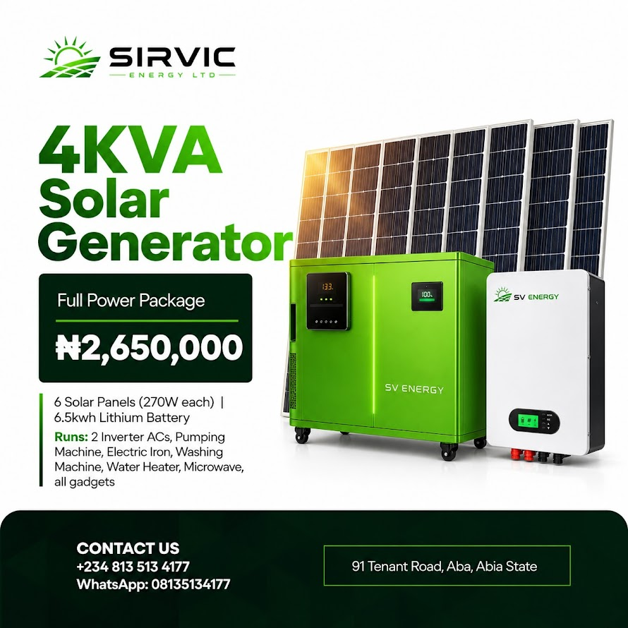 Sirvic Energy 4KVA solar generator with six 270W panels and 6.5kwh lithium battery